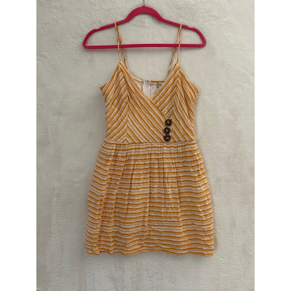Altar'd State Dress Womens Large Yellow White Striped Rayon Sun Dress Mini L
